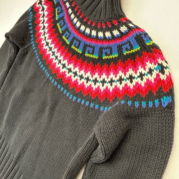 Vtg Tommy Hilfiger Womens M Fair Isle Sweater Cardigan Black Full Zip Cotton Bln - Picture 16 of 16